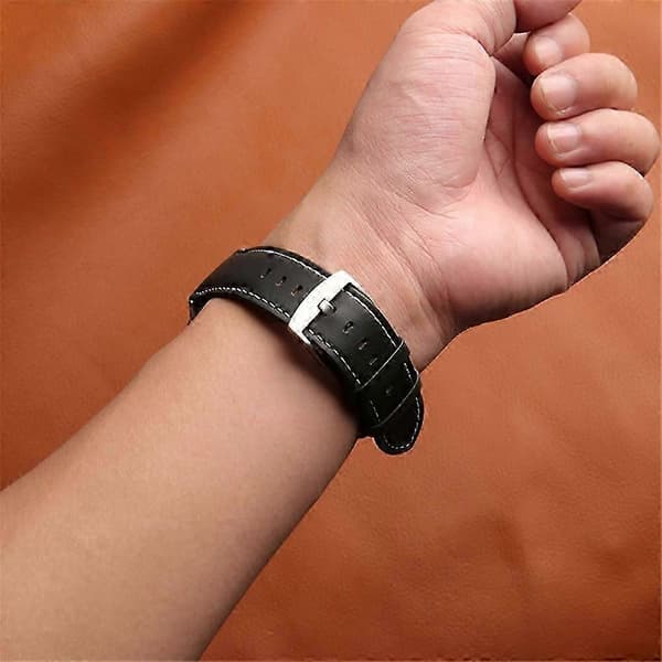 Til Honor Watch 5 Ægte Koskind Læder Urrem Spids Hale Justerbar Håndledsrem - Grå Blue