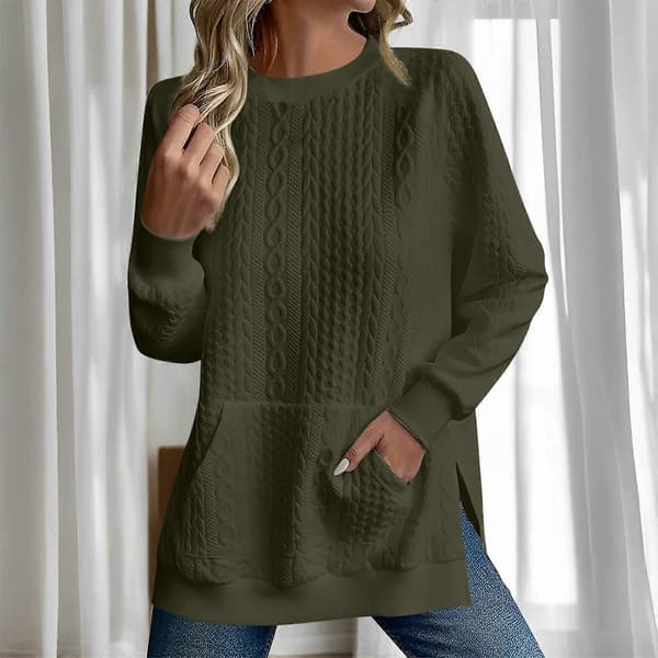 Dame Oversized Sweatshirt Afslappet Langærmet Rund Hals Tekstureret Løs Pullover Efterårstrøje med Lommer Grå M Gray M