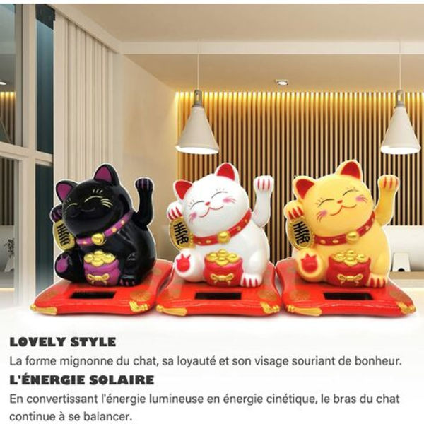 Lucky Cat, söpöt aurinkoenergialla toimivat Lucky Cat -koristeet kodin, toimiston, auton ja joulun sisustamiseen (valkoinen+musta+keltainen)