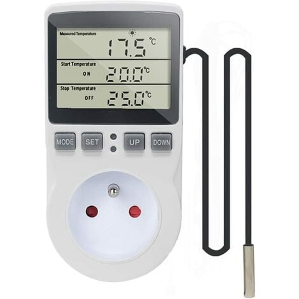 220V digital temperaturregulator termostatstikdåse Varmekøling med sonde, LCD temperaturregulatorstik til