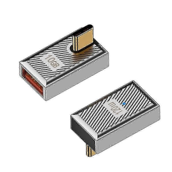2 stk. 120W USB C til USB3.1 OTG 90 Adapter 10Gbps USBC Han til USB3.1 Hun Retvinklet Dataforbindelse Silver