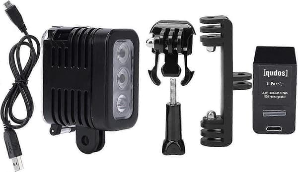 Dykkerlys til GoPro, Xiaomi Yi, actionkameraer, 45m vandtæt dæmpbart undervandslys, USB genopladeligt LED-videolys