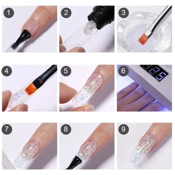 Poly Builder Gel Kit / Polygel med UV-lampe - Neglekunst Negler multifärg multicolor