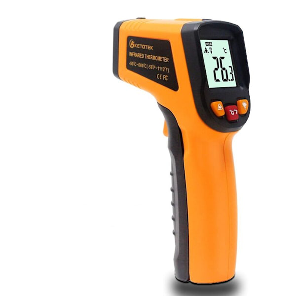 BETTE laser infrarød termometer pistol Digital termometer -50-600°C Laser Point Gun Food Grade Professional Recorder (Yel