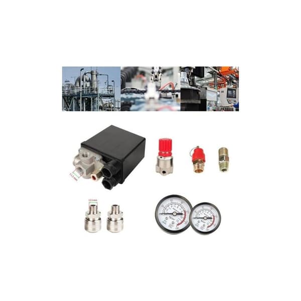 CHOYCLIT Luftkompressor Trykkbryter, Kompressor Trykkregulator med Manometer og Kontrollventil