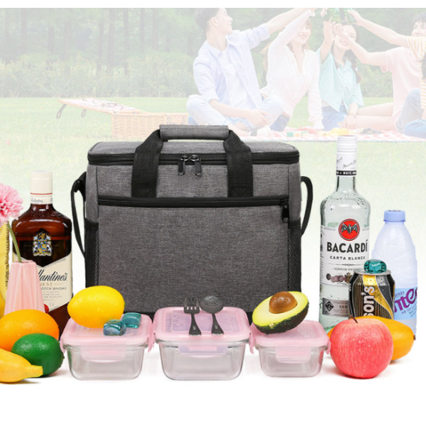 Matpose med stor kapasitet Utendørs piknikpose varmeisolering og kjølig matpose Bærbar bilispose-grå