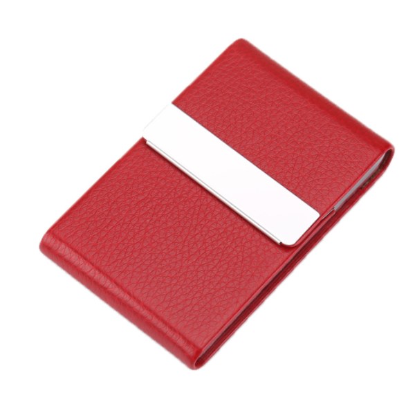 Mode lodret rustfrit stål PU-læder visitkortholder (rødt litchi-mønster)