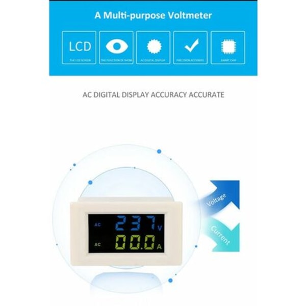 Dobbelt Amperemeter Til Voltmeter Med Liquid Crystal Display, Ac80-500V