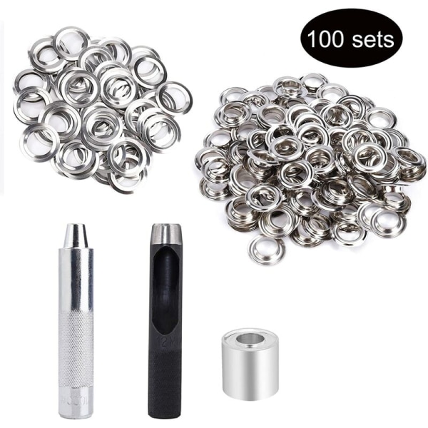 100 sæt 12 mm sølv metaløje runde, ren kobberstof knap vindjakke tøjtilbehør