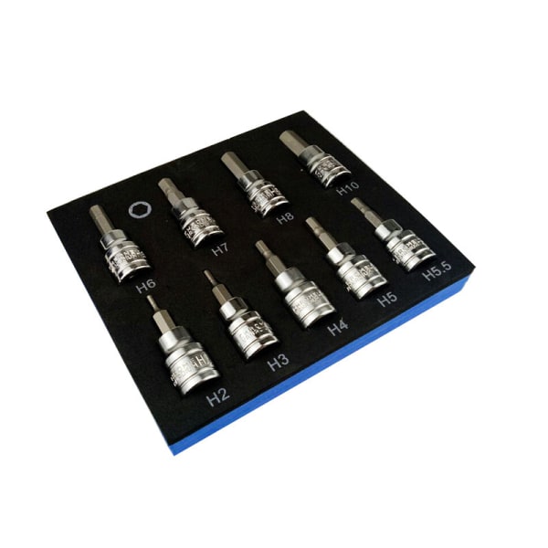 3/8" Dr Drive 2-10mm, 9- set hylsa T20-T25-T27-T30-T40-T45-T50-T55-T60 - Hållbara material av hög kvalitet - Förvaringsfack
