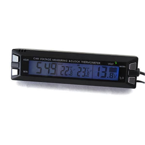12V 24V Biltermometer LCD Digital Kjøretøy Spenningsmonitor Klokke Bil Temperaturmåler Voltmeter Kabel Sensor