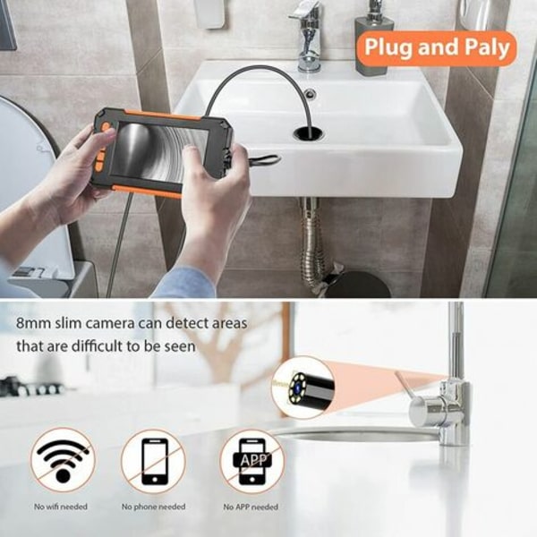 Borescope Camera, Pipe Inspection Camera, 1080P HD Industriell Borescope Vattentät 4,3 tums LCD-skärm 2600mAh Snake Cam