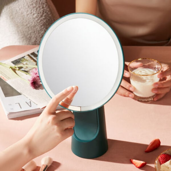 8" sminkspegel med lampor, smart sensor, pekkontroll, 3 ljusstyrkor, frirotation, grön