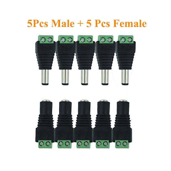 5 stk. Strømadapter 12v Stik Kabel Jack Adapter 12v Hun Stik Tilslutningsstik Strømstik