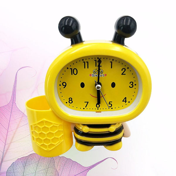 1 st mode biformad stationär digital väckarklocka med ljudkontroll temperatur pennhållare utan batteri (gul) Yellow 13.5*5cm