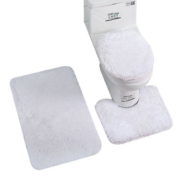 3 kpl kylpyhuoneen wc- set, liukumaton kylpymatto White