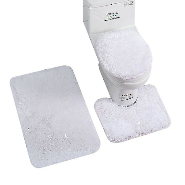 3stk Badeværelses toilettæppesæt, skridsikker bademåtte White