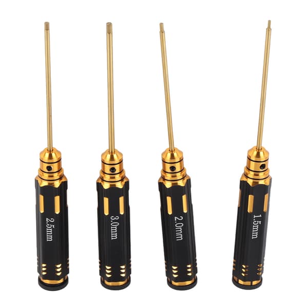 Titaniumbelagt modelskruetrækkersæt til fly, sort, 1,5 mm, 2,0 mm, 2,5 mm, 3,0 mm
