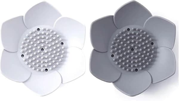 Blomst Silikon Såpeskål - 2-pakning Såpeholdere (hvit og grå)