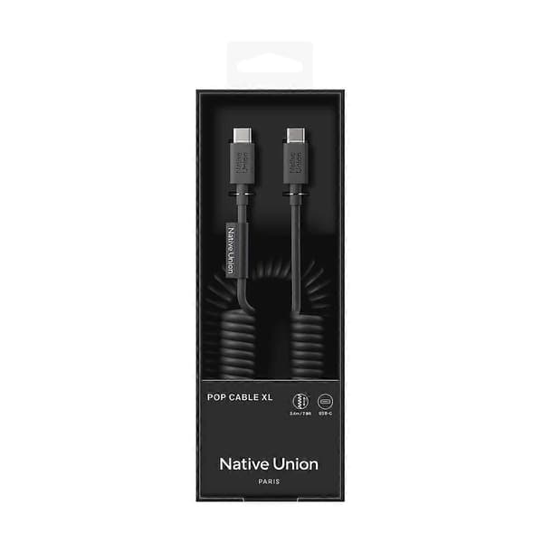 USB-C til USB-C Kabel 60W Spiralkabel 2.4m POP Serie Hurtig Opladning Black