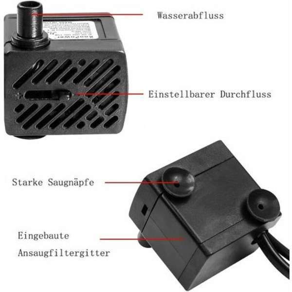 Akvaariopumppu Minivesipumppu LEDillä 150L/h 2W pieni akvaario, puutarha, suihkulähde, puutarhalampi, suihkulähde, akvaariopumppu.