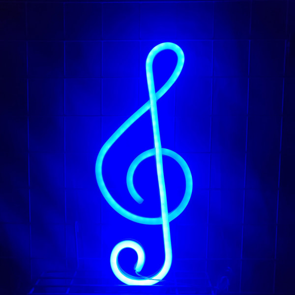 LED neonljus, kreativ neon bakgrundsljus för sovrumsdekoration (blå musiknot),