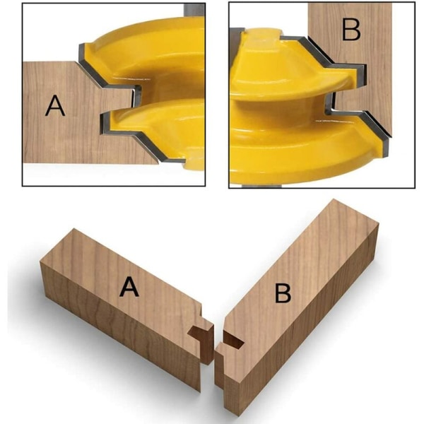 8 mm 45 graders Lås Lås Gjæringsfres Bits Spaltekutter For Trebearbeiding Fres 51 mm Diameter Kutt Gul