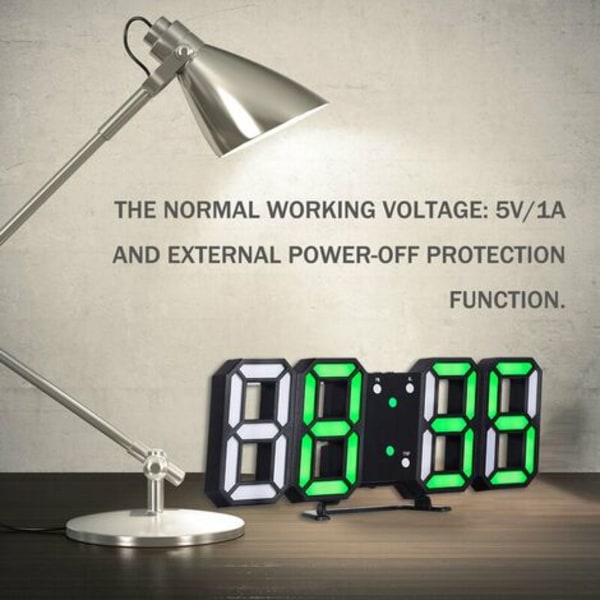 3D LED digital klocka Elektronisk bordsklocka Väckarklocka Väggglödande hängande klocka, orange svart display - orange svart