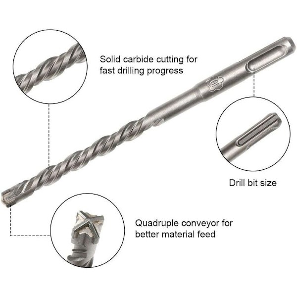 PCS (5mm ~ 16mm) SDS-Plus Electric -iskuporanterät Ristiporanterät betonille, tiilelle, kivelle, luonnonmukaiselle.