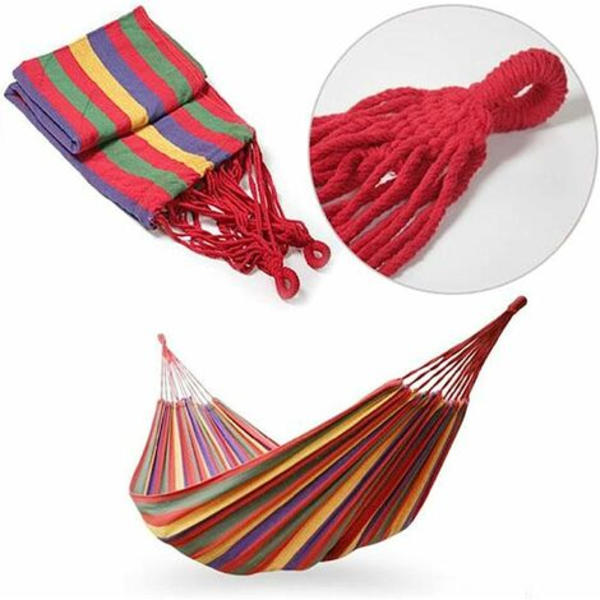 Utomhus bärbar hängmatta Hängmatta Trädgård Sport Hem Resor Camping Gunga Canvas Stripe Hängsäng