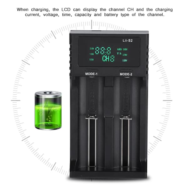 LiitoKala Lii S2 - Smart batterioplader med strømdisplay (dobbeltplads, 5V2A)