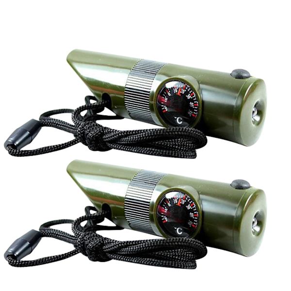 2st Utomhus Multifunktion Survival Whistle Supply med nylonrep termometer kompass
