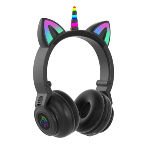 Shiny Cute Cartoon Cat Ears Trådløs Subwoofer Unicorn Headset Bluetooth Headset (sort)