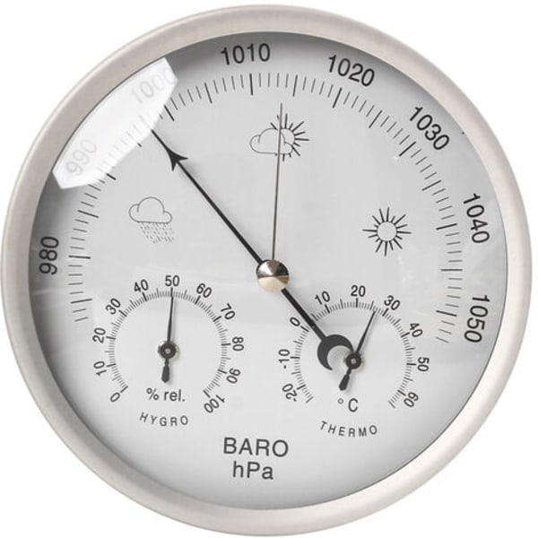 Analog værstasjon 3 i 1 rustfritt stål Ø132 mm - Barometer, termometer, hygrometer, gull