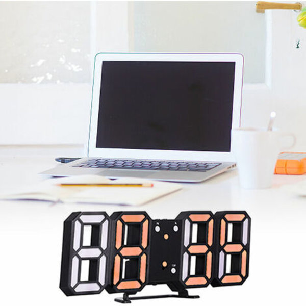 3D LED digital klocka Elektronisk bordsklocka Väckarklocka Väggglödande hängande klocka, orange svart display - orange svart