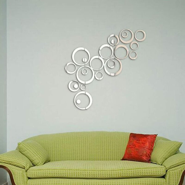 24 stk 3d Circle Silver Mirror Wall Stickers Stereo Akryl Krystal Dekorative Stickers,