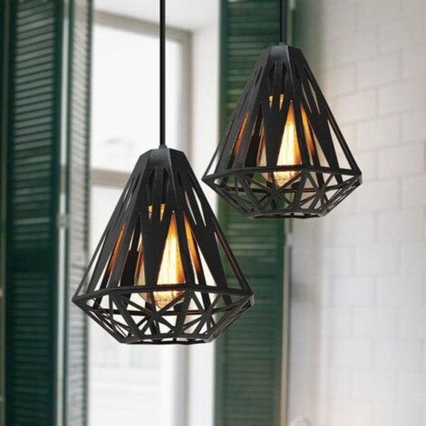 Industriell Vintage Metal Lysekrone Soverom Stue Kjøkken Bar E27 Justerbar Smijern Pendel Lampe Svart - Bla