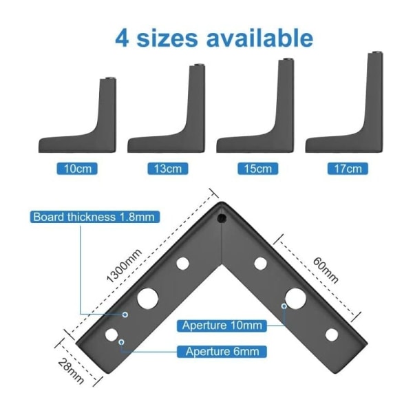 Musta 4 huonekalujalan set , 600 kg, 15 cm modernit metalliset kolmiopöytäjalat, 16 ruuvia ja 4 jalkasuojaa