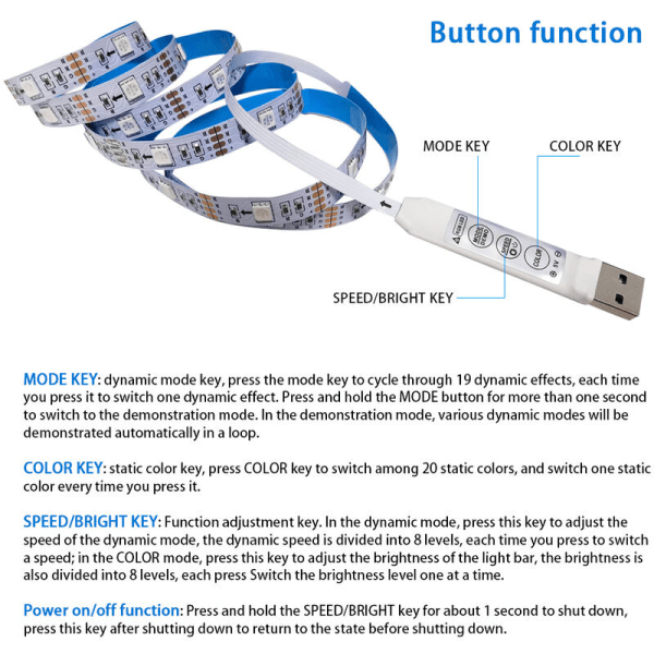 LED Strip Light USB Bakgrunn Strip Light 5V vanntett RGB Light Strip (2 meter vanntett)