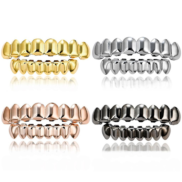 Hip Hop Teeth Grillz Set henkselit Korut Punk Cosplay Halloween Black 8-8Top Bottom Brace Set