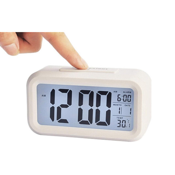 Digitalt vækkeur med baggrundslys Snooze Silent Calendar Elektronisk skrivebordskageur Skrivebordsur (hvid)