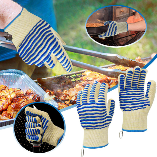 Varmebestandige flammehæmmende BBQ-handsker Anti-Cut silikone skridsikre madlavningshandsker