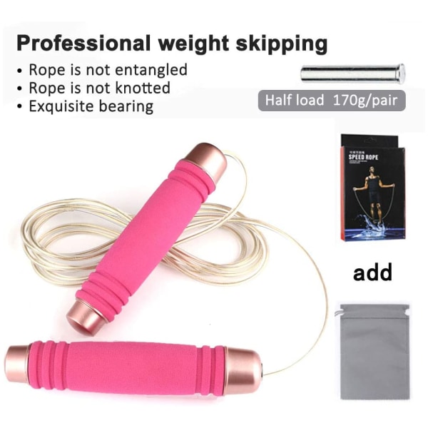 Vägt hopprep, justerbart bekvämt skumhandtag hopprep Pink Gold 170g