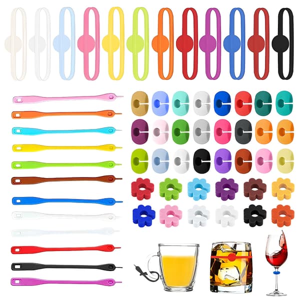 60-delt gjenbrukbart silikon vinglassmerker i assorterte farger[ht]