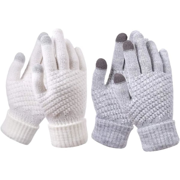 Berøringsskærmshandsker, termiske vinterhandsker til kvinder Touchscreen til Unisex Plus fløjlshandsker, der kan skrives og skrives (hvid+grå)