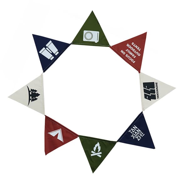 Vimpelbanner med 16 dekorative trekantede bomuldsflag til pynt af campingtelt