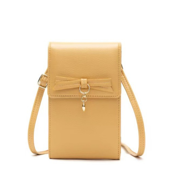 Pieni monipuolinen laukku, yksi olkapää Crossbody Knot monitoiminen pystysuuntainen laukku matkapuhelimelle (keltainen)