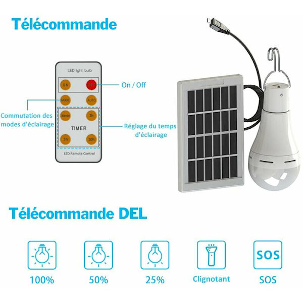 Fjärrkontroll + glödlampa + solpanel = en komplett set smarta strömbrytare, kallvitt ljus