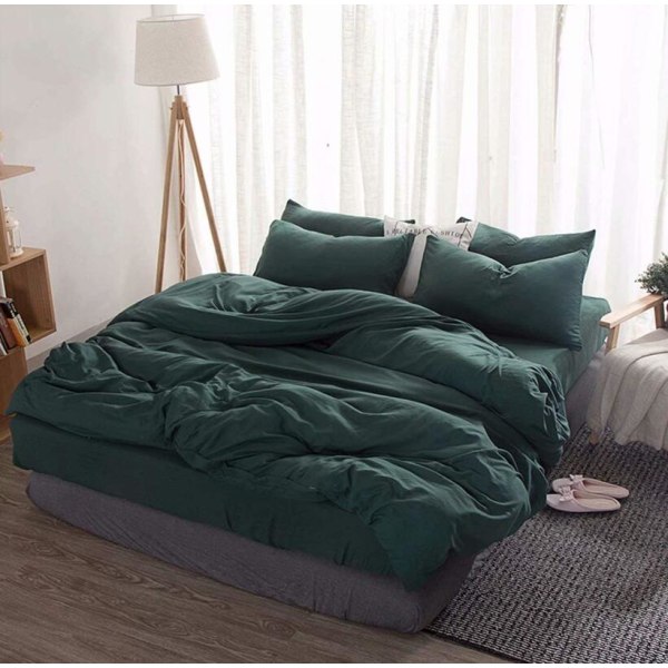 GrouopM Mørkegrøn enkel ensfarvet børstet sengetaske firedelt sæt nøgen sove Nordic Rocca bomuld dobbelt quiltbetræk sengetøj