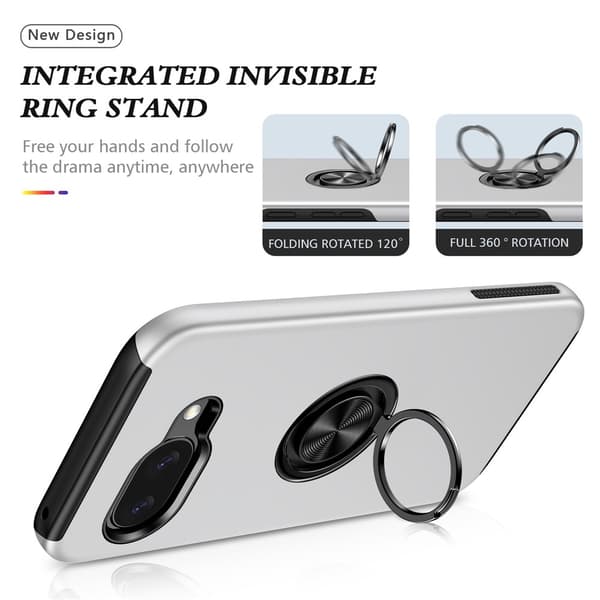 Til Pixel 10a Cover Hybrid cover med Finger Ring - Sølv Silver silver